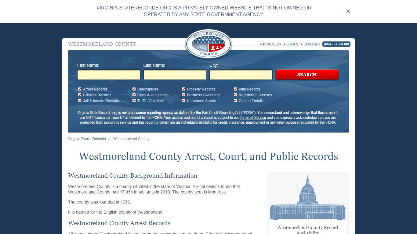 Westmoreland County Arrest, Court, and Public Records